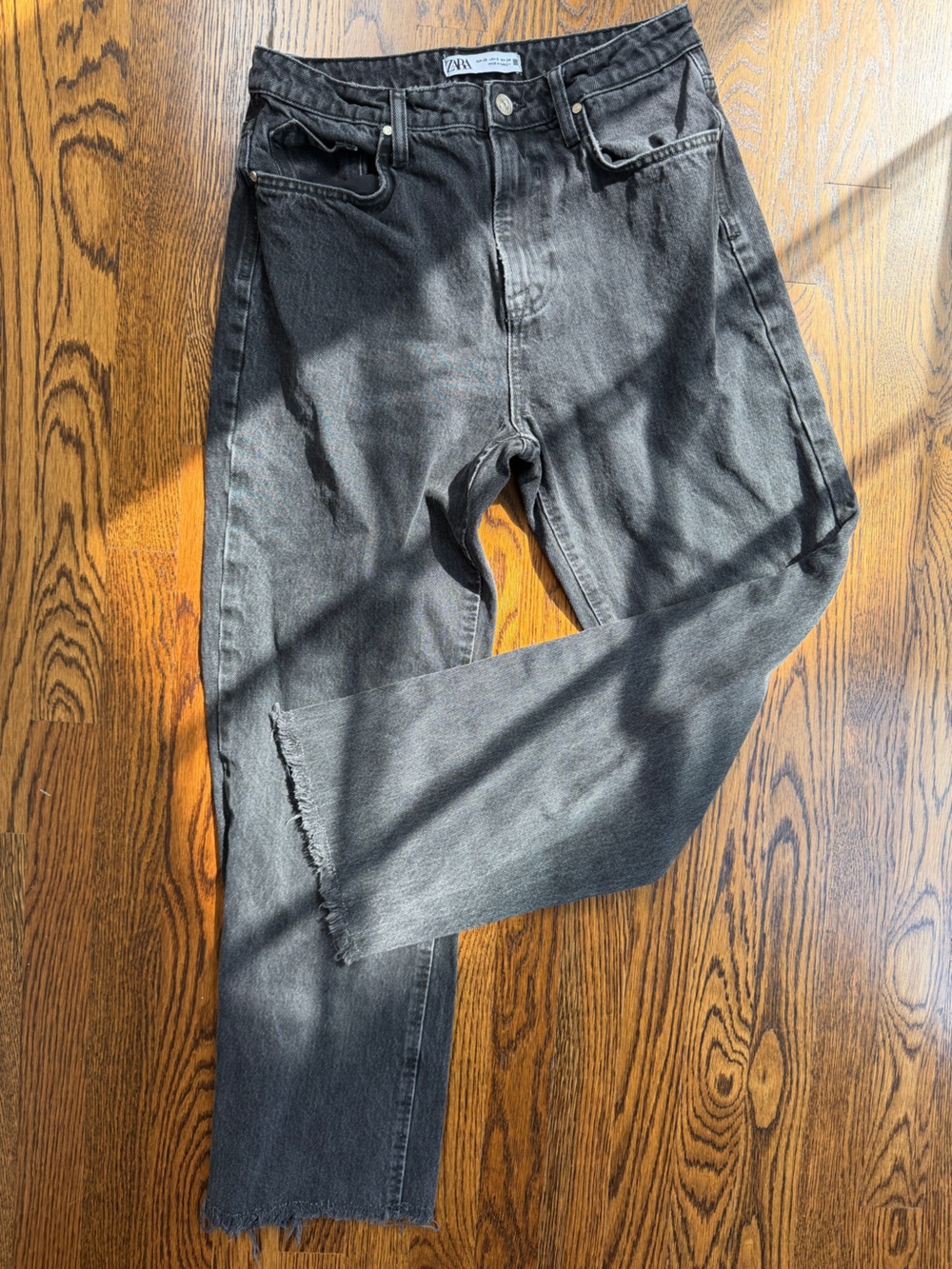 Zara Black High Rise Raw Hem Cotton Denim Wide Legged Jeans